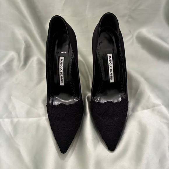 Manolo Blahnik Black Satin & Lace 100mm Pumps Size 36 Made In Italy Worn Twice❗️ - Picture 6 of 12